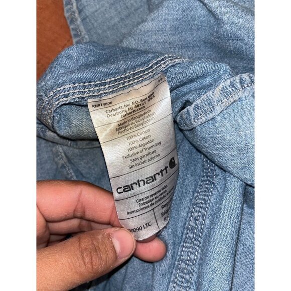 Carhartt Blue Denim Long Sleeve Casual Wear Button-Up Shirt Men's Size XL - Picture 7 of 8